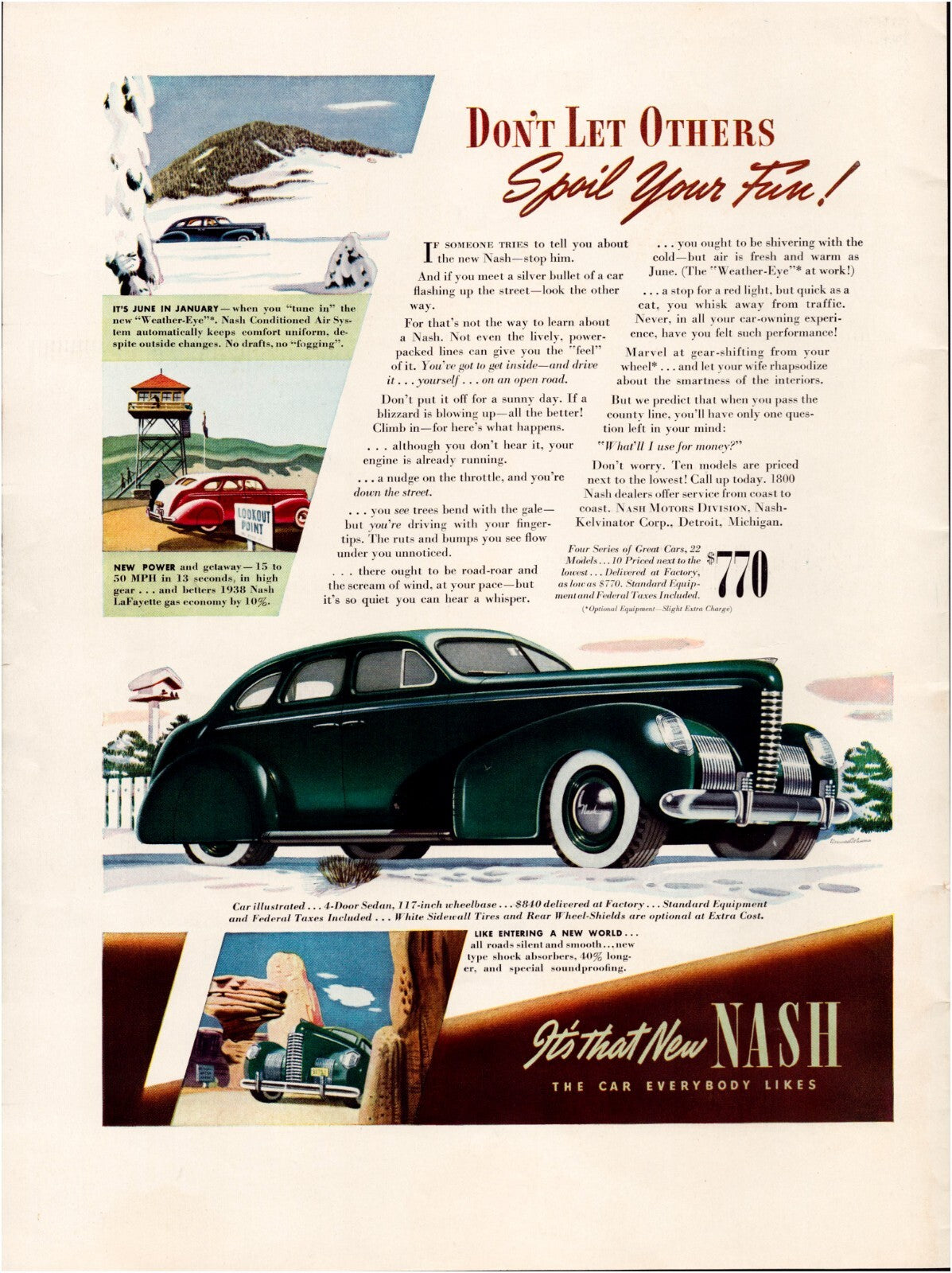Nash 1939 Four Series Full Page Print Ad 10.5 x 13.5