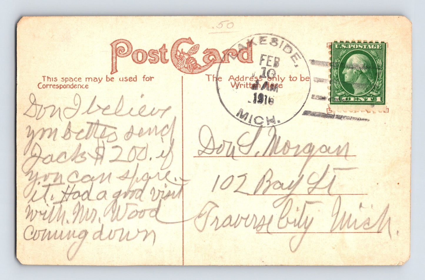 Lakeside Michigan Maplewood Lodge 1916 Postcard Posted Divided Back