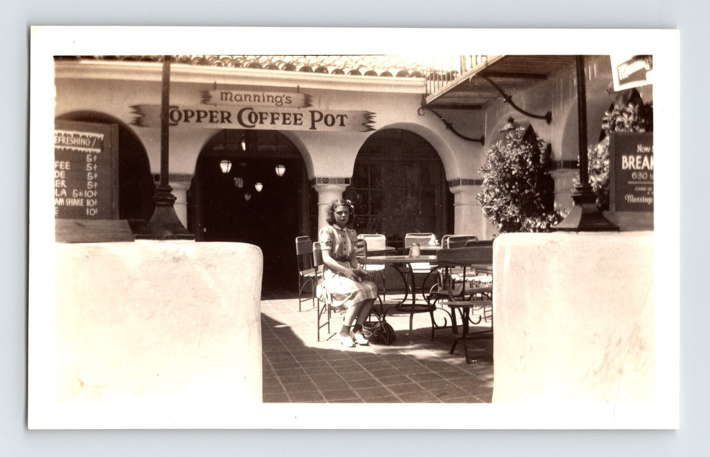 Santa Barbara California Manning’s Copper Coffee Pot 1940s Cafe Photo 4 x 2.5
