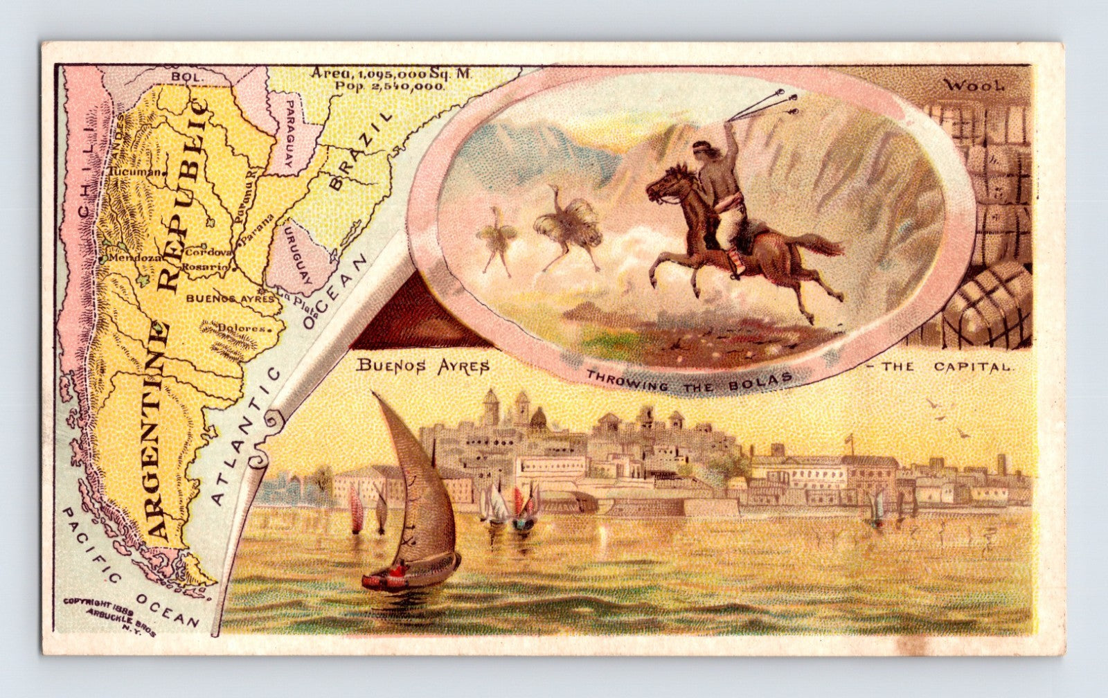 Argentina Buenos Ayres Arbuckles Coffee World Map Trade Card 3 x 5