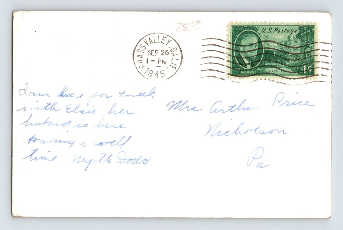 Grass Valley California Methodist Church 1945 RPPC Postcard Posted