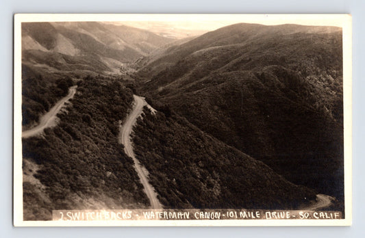 Waterman Canyon mountain road switchbacks San Bernardino California early twentieth century real photo postcard view