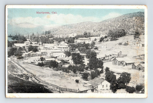 Mariposa California Aerial Downtown Bird Eye 1917 Postcard Posted White Border