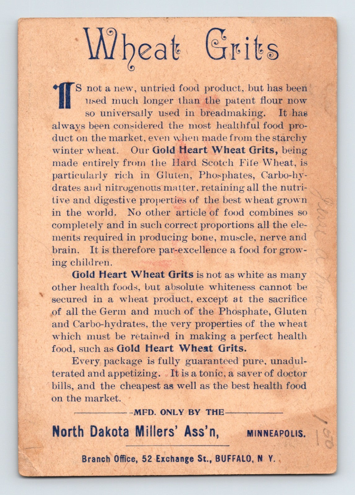 Gold Heart Wheat Grits Singing Chicks 1890s Victorian Trade Card 3.5 x 5