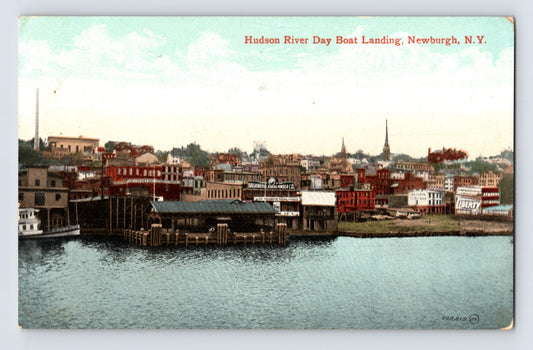 Newburgh New York Hudson River day boat landing waterfront buildings 1909 postcard posted