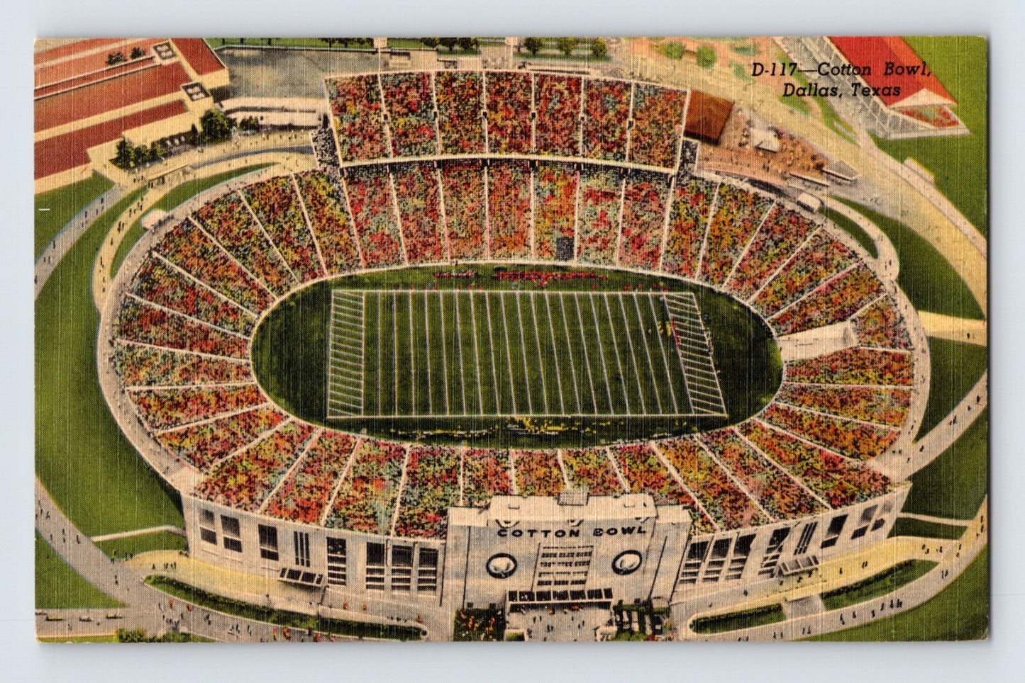 Dallas Texas Cotton Bowl Football Stadium 1940s Postcard Unposted Linen
