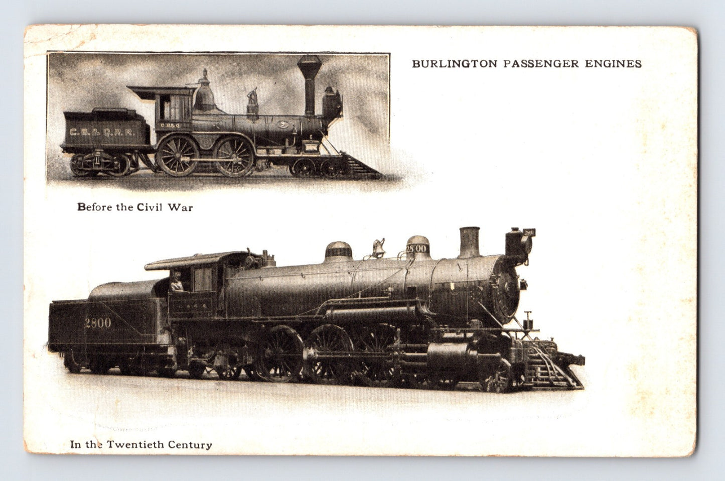 Burlington Route Passenger Engines Civil War Steam Comparison 1910s Postcard