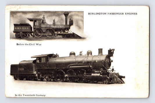 Burlington Route Passenger Engines Civil War Steam Comparison 1910s Postcard