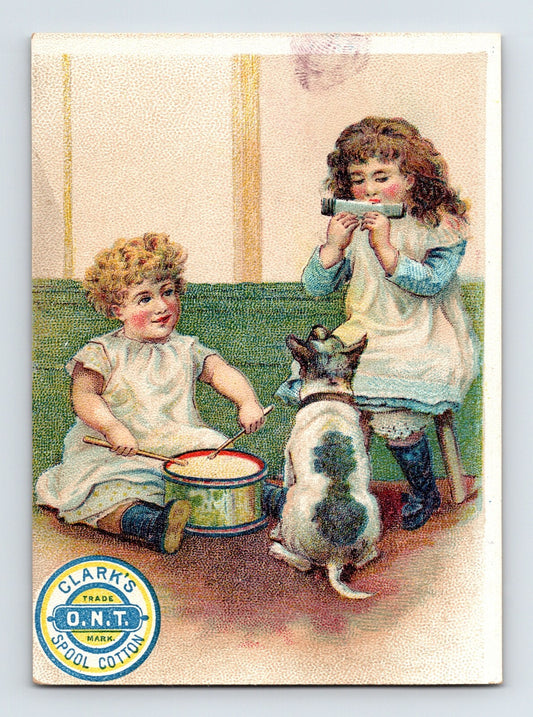 Clark’s Spool Cotton 1890s Victorian Trade Card Children Music Drum - 3 x 4