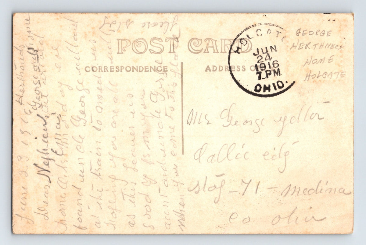 Holgate Ohio George Herthneck House 1916 RPPC Postcard Posted Divided Back