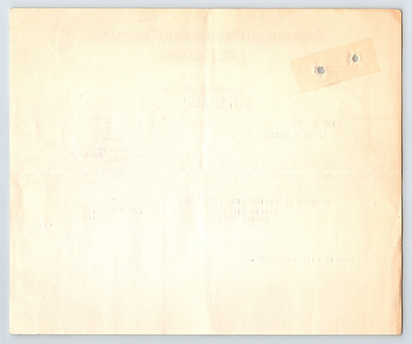 Amarillo Texas 1927 Amarillo Hardware Wholesale Invoice Marlin Rifle Part 8 x 7