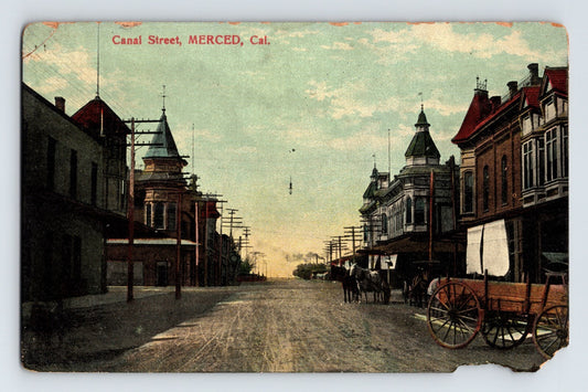 Merced California Canal Street Downtown 1910s Postcard Unposted Divided Back