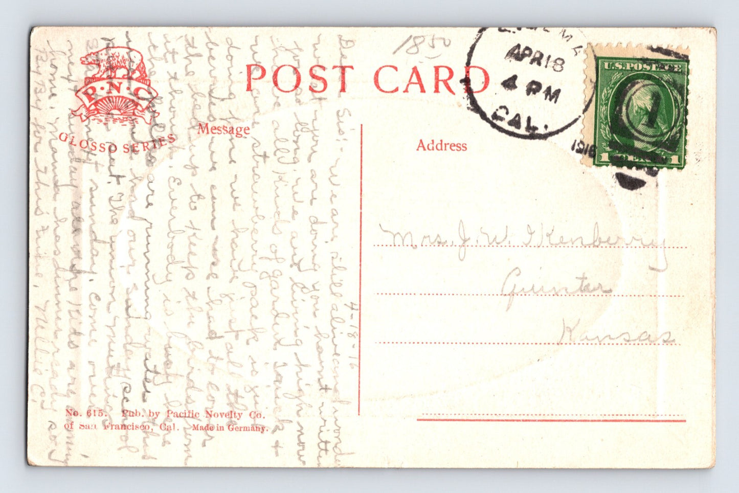 Selma California Residence Mansion 1916 Postcard Posted Divided Back