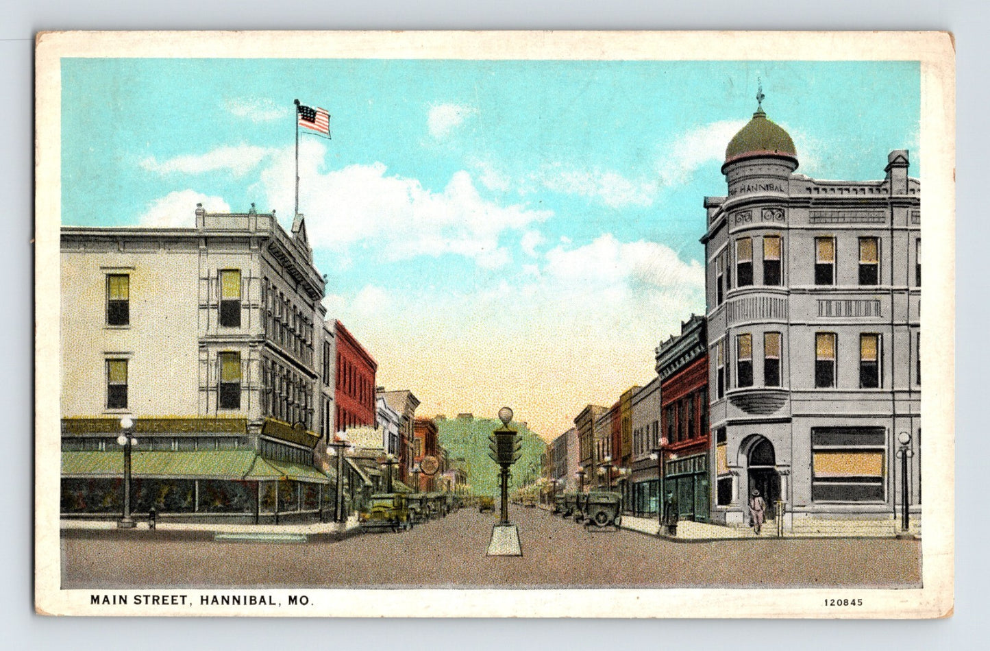 Hannibal Missouri Main Street Downtown 1930s Postcard Unposted White Border
