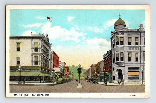 Hannibal Missouri Main Street Downtown 1930s Postcard Unposted White Border