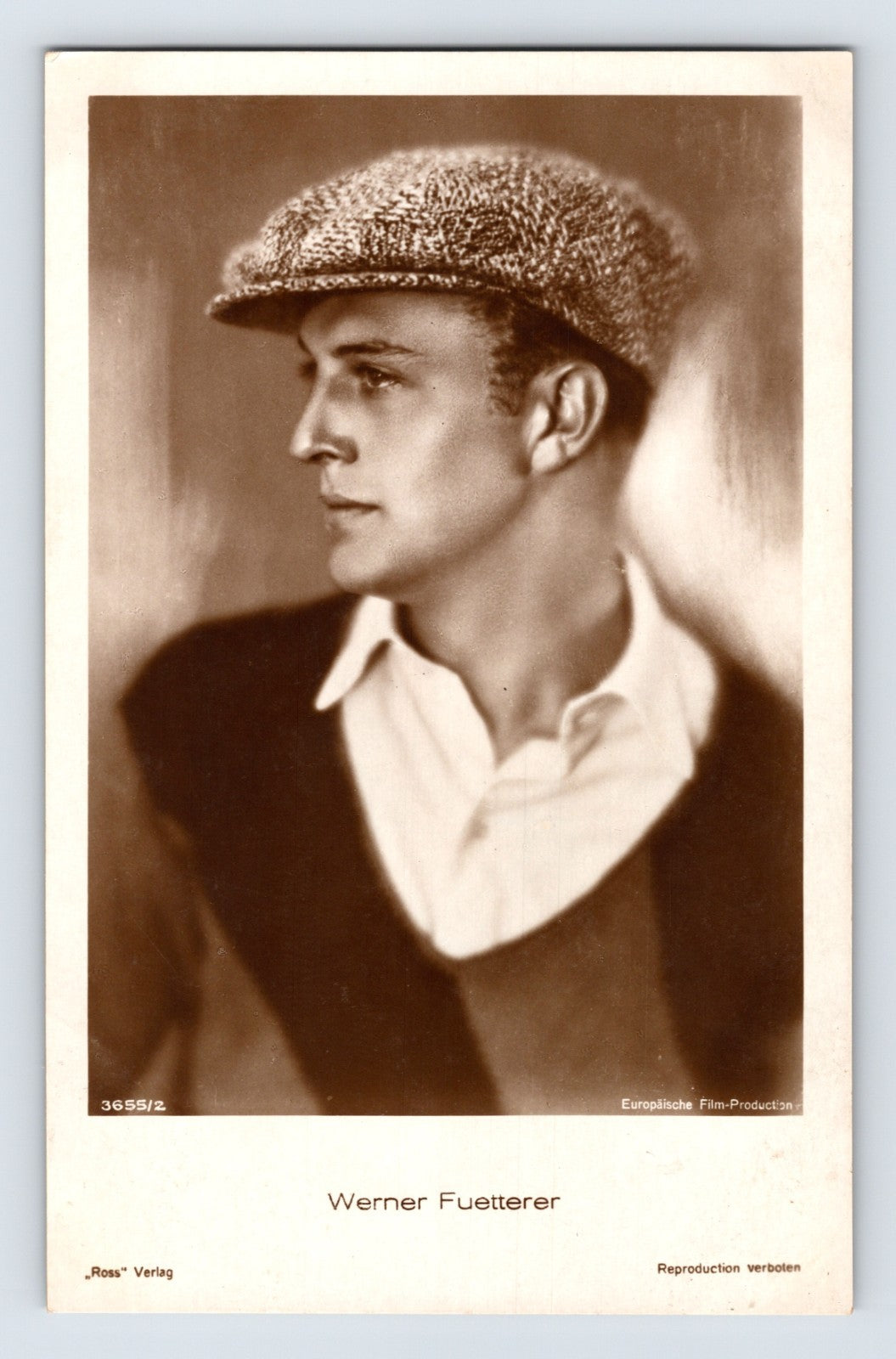 Werner Fuetterer portrait profile wearing cap 1930s RPPC postcard
