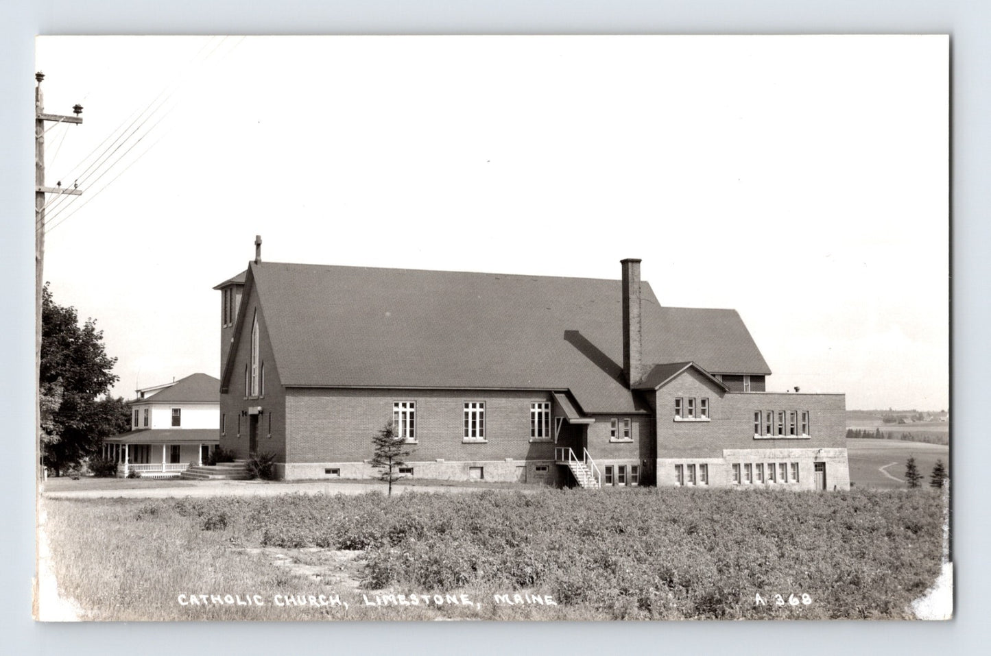 Limestone Maine Catholic Church parish building rural landscape 1950s photo postcard