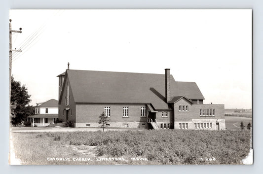 Limestone Maine Catholic Church parish building rural landscape 1950s photo postcard
