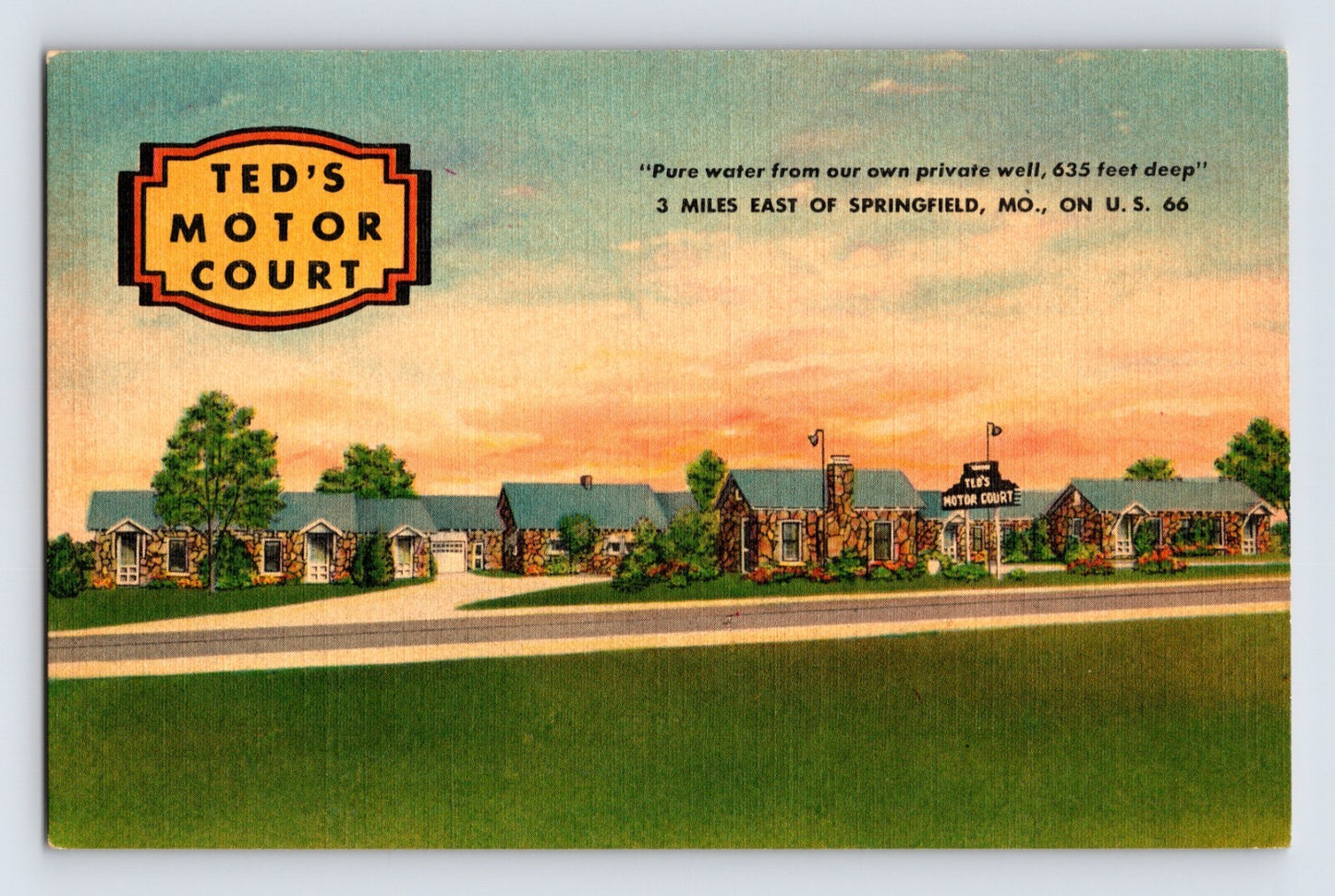 Springfield Missouri Ted’s Motor Court Motel Route 66 1940s Postcard Unposted