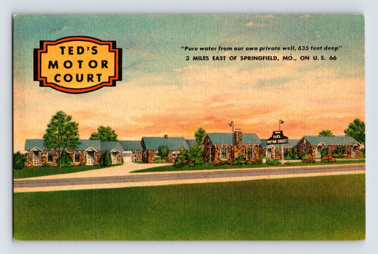 Springfield Missouri Ted’s Motor Court Motel Route 66 1940s Postcard Unposted