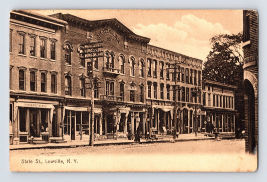 State Street Lowville New York storefronts Times Building billiards 1908 postcard front view
