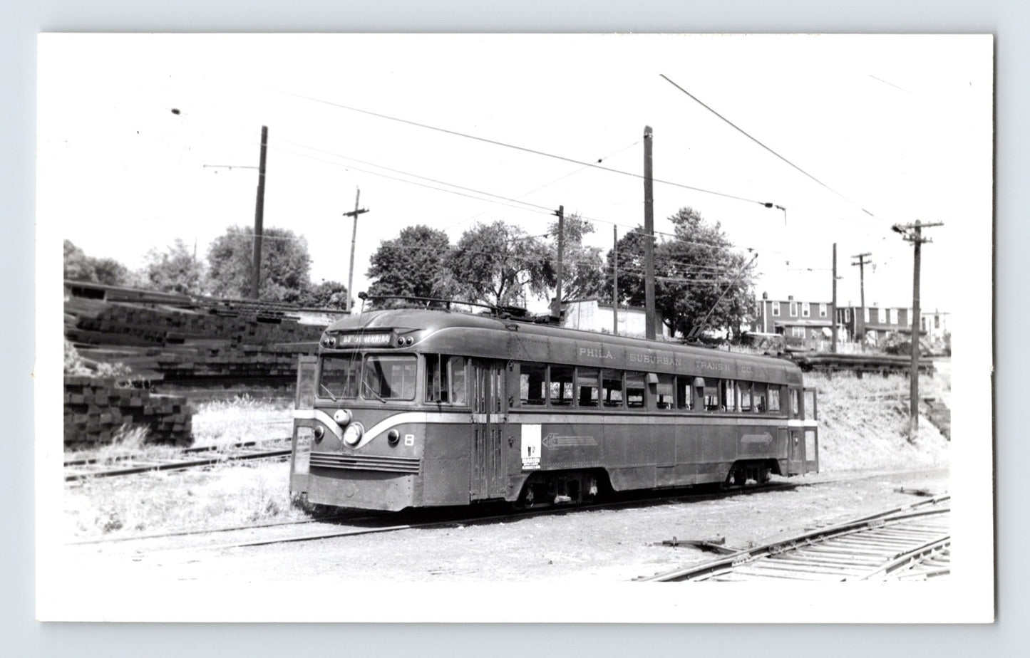 Philadelphia Suburban Transportation Company trolley car 86 at 69th Street Terminal, Llanerch Pennsylvania, June 4 1952 black and white photo