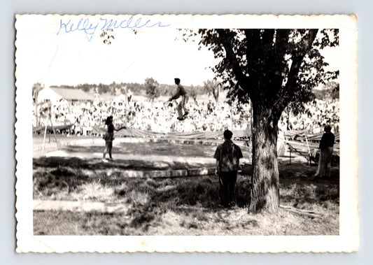 Kelly Miller Circus acrobat rope act outdoors crowd tree 1940s photo