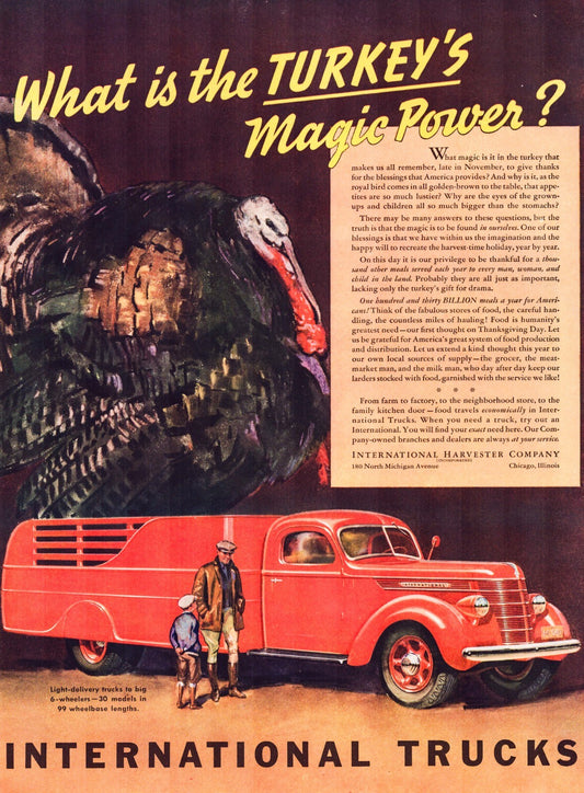 International Trucks Print Ad 1930s Thanksgiving Turkey Full Page 10.5 x 13.5