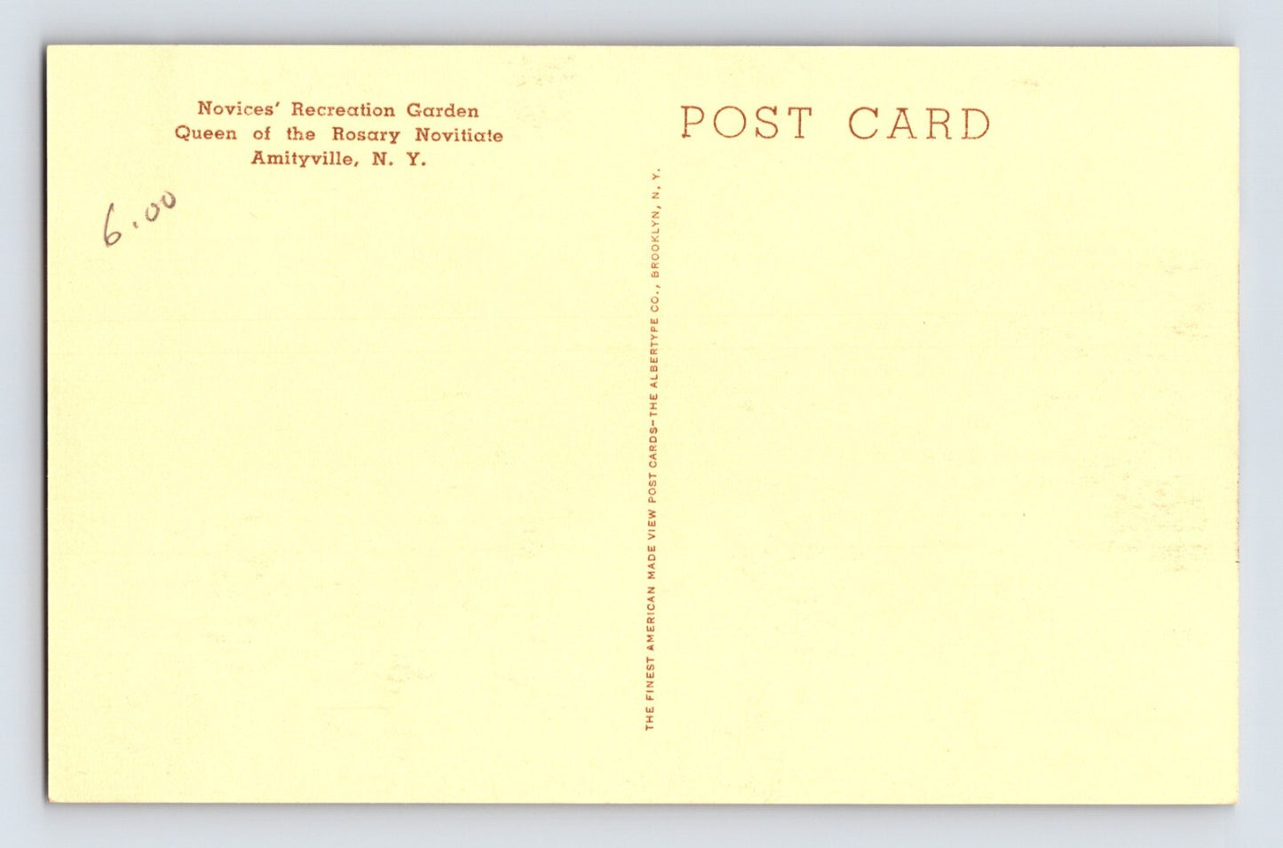 Amityville Long Island New York Queen Rosary Garden 1930s Albertype Postcard