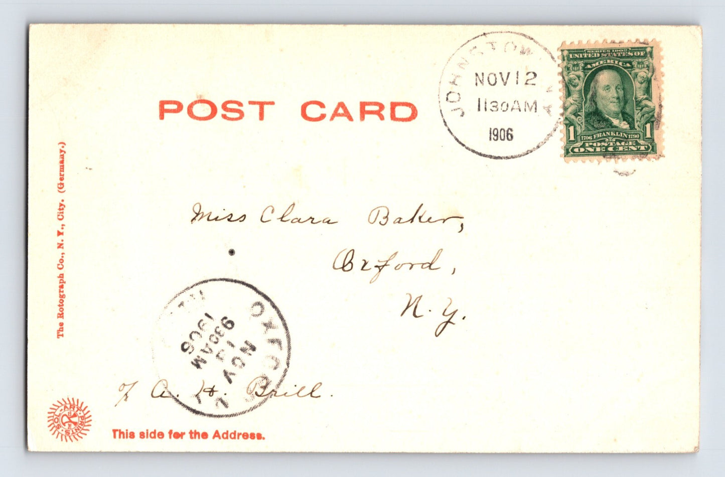 Johnstown New York Main Street Downtown 1906 Postcard Posted Undivided Back