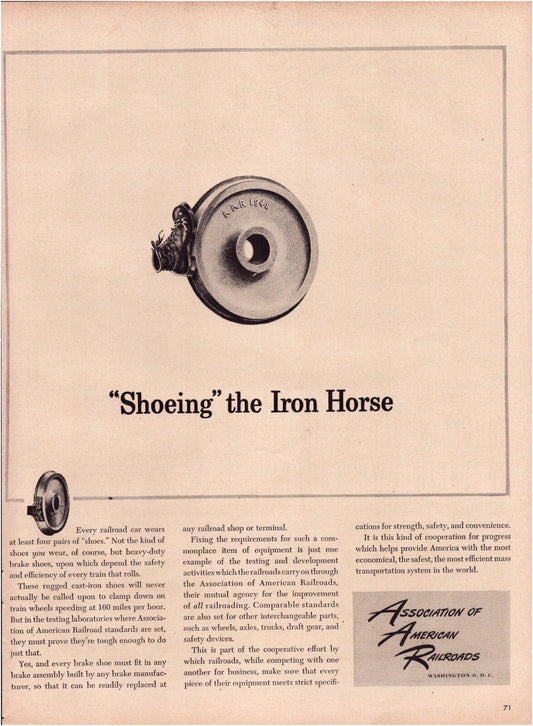Association of American Railroads 1948 Iron Horse Railroad Print Ad 10.5 x 13.5
