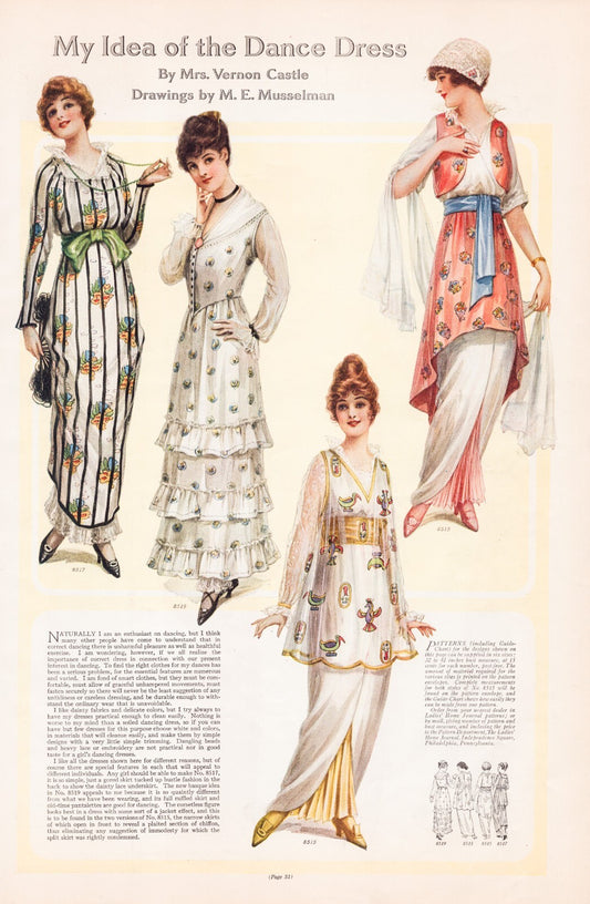 M.E. Musselman 1914 Fashion Illustration Dance Dress Print Ad 11 x 16