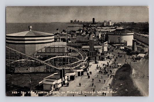 Chicago Illinois Worlds Fair Midway roller coaster aerial view 1934 postcard