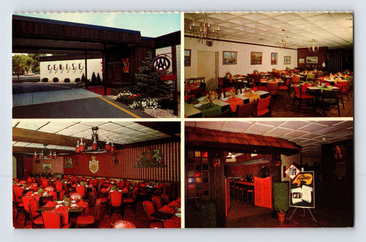 La Crosse Wisconsin Cerise Club restaurant 1960s postcard with dining rooms bar and entrance exterior