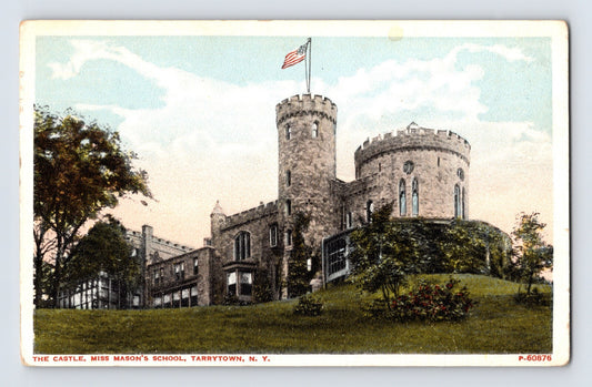 Tarrytown New York Miss Mason School castle building Hudson River estate 1917 posted postcard front view