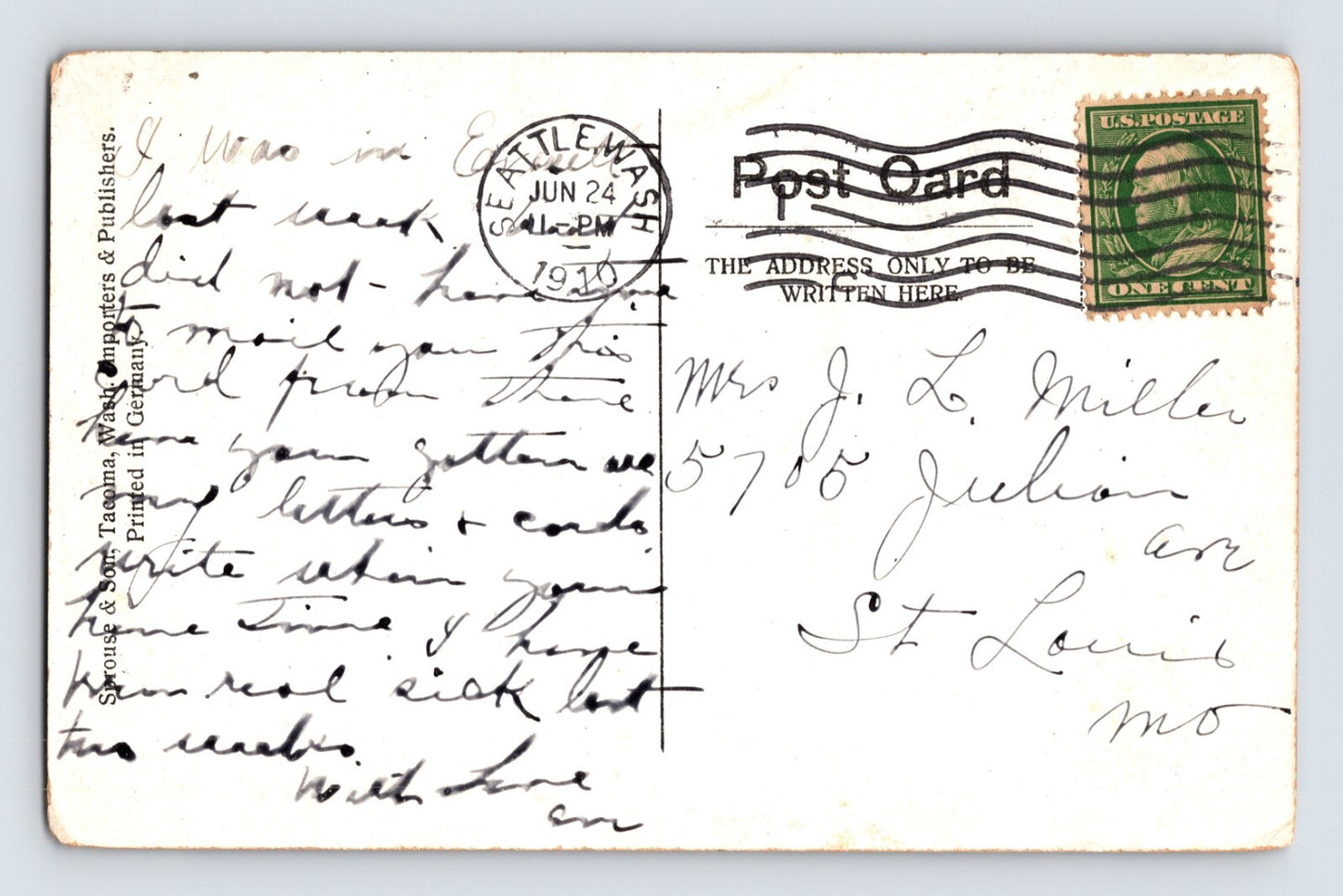 Everett Washington Natural Log Bridge Horse 1910 Postcard Posted Divided Back