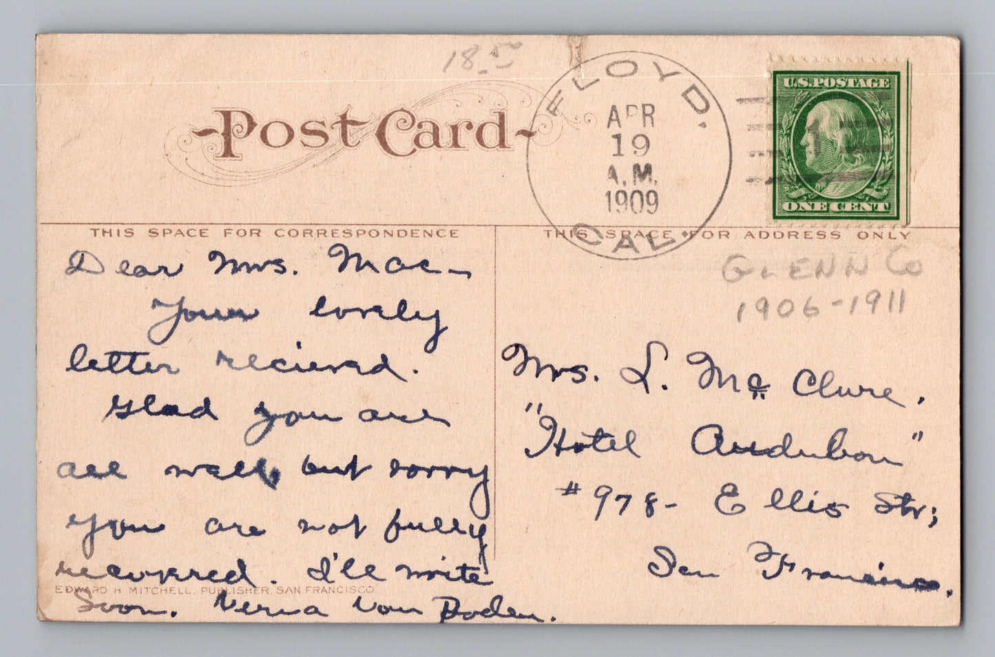 Mt Shasta California Springs Club House 1909 Postcard Posted Divided