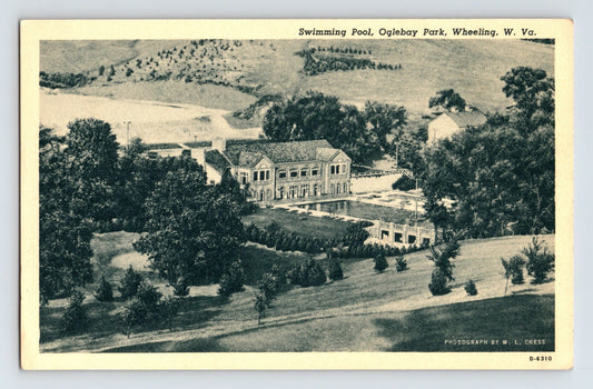 1940s Wheeling West Virginia Oglebay Park swimming pool aerial view postcard unposted archival image