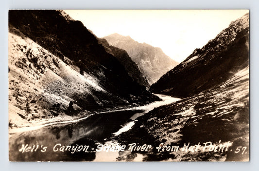 Snake River Idaho Hells Canyon RPPC 1940s river winding through canyon landscape real photo postcard