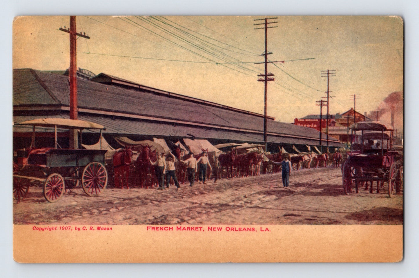 New Orleans Louisiana French Market horse carts street scene postcard 1910s