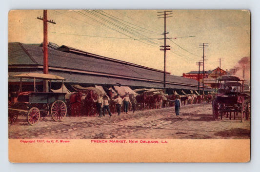 New Orleans Louisiana French Market horse carts street scene postcard 1910s