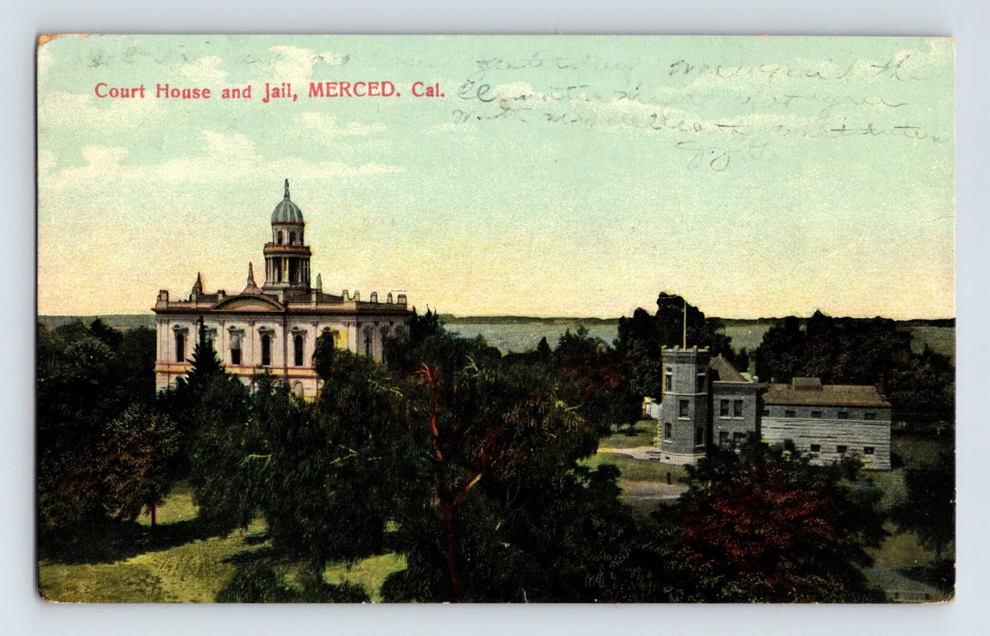 Merced California Court House and Jail 1908 Postcard Posted Divided Back