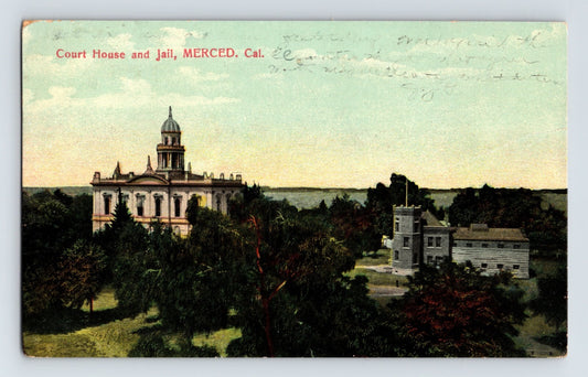 Merced California Court House and Jail 1908 Postcard Posted Divided Back