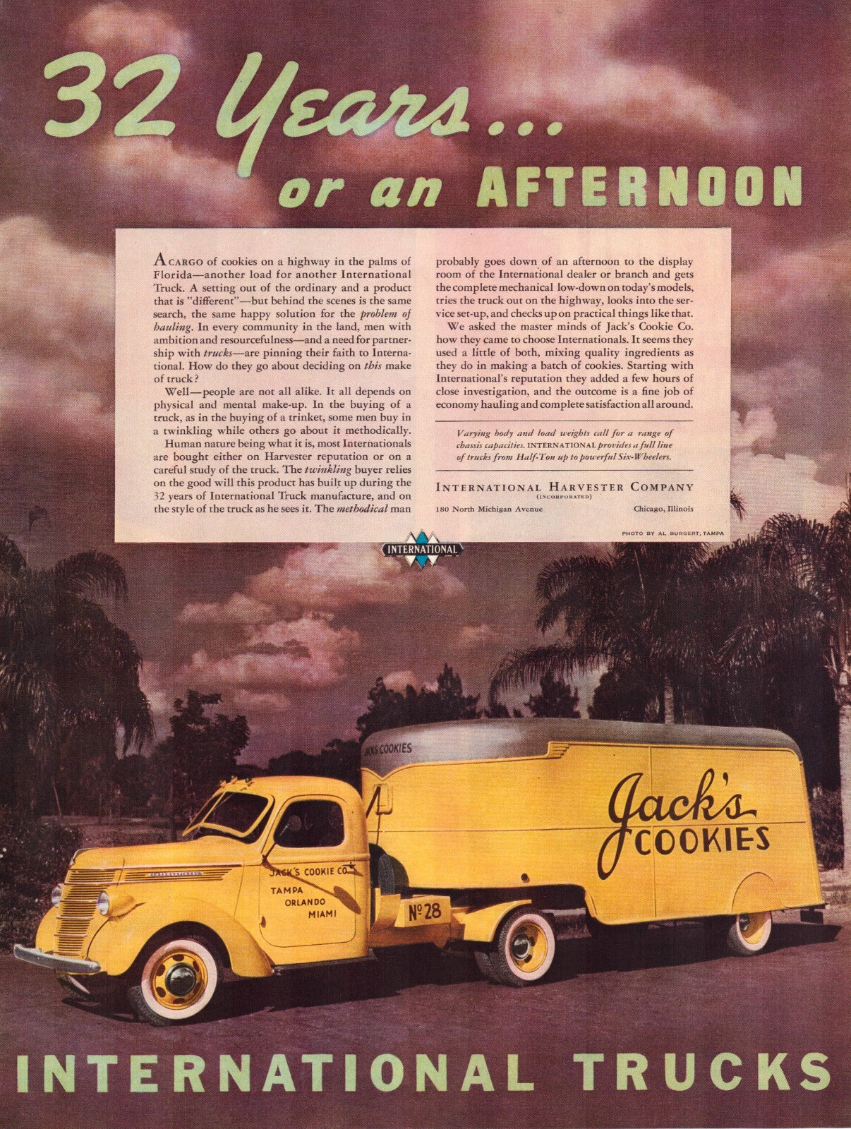 International Trucks 1938 Print Ad Jack’s Cookies Tampa Florida - 10.5 x 13.5