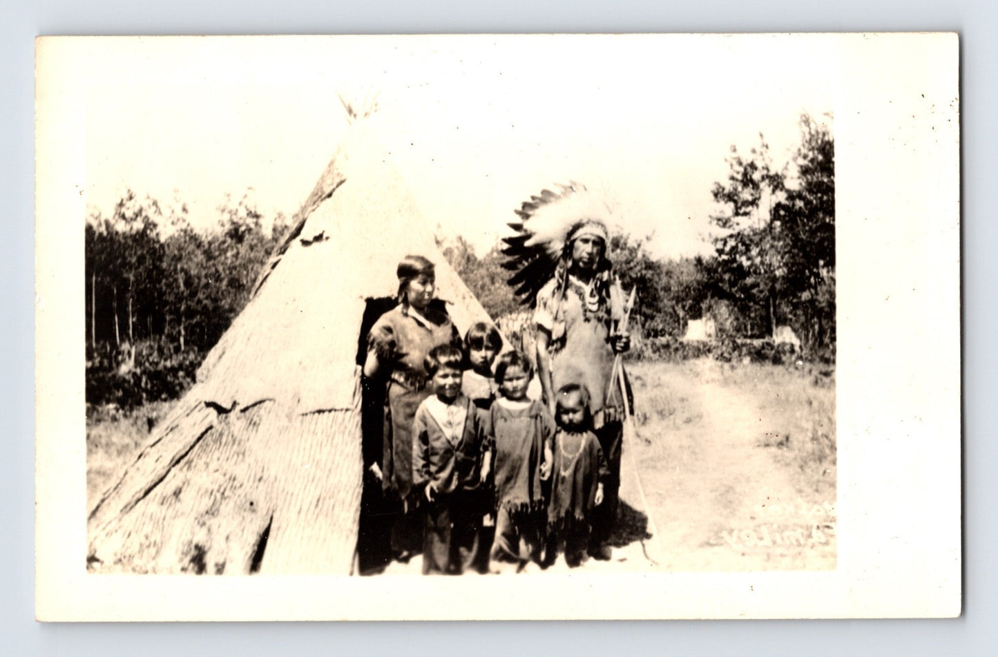 Native American Family Tepee 1930s RPPC Postcard Unposted DOPS