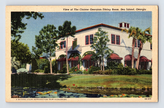 Sea Island Georgia Cloister Georgian dining room exterior 1940s postcard resort building