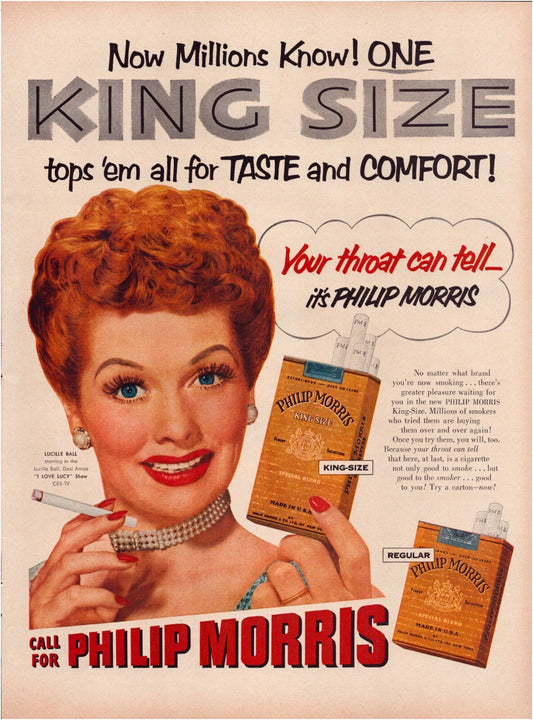 Philip Morris cigarettes 1953 print ad Lucille Ball King Size cigarettes advertisement magazine page