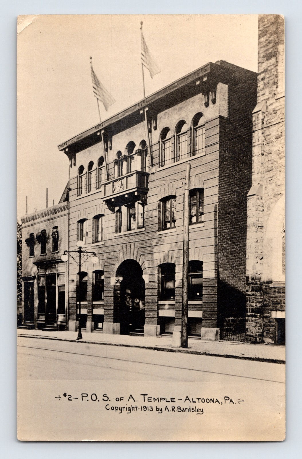 Patriotic Order Sons of America Temple Altoona Pennsylvania 1913 real photo postcard with three story brick lodge building
