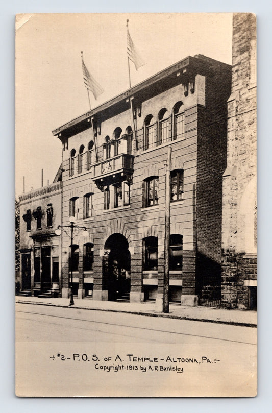 Patriotic Order Sons of America Temple Altoona Pennsylvania 1913 real photo postcard with three story brick lodge building