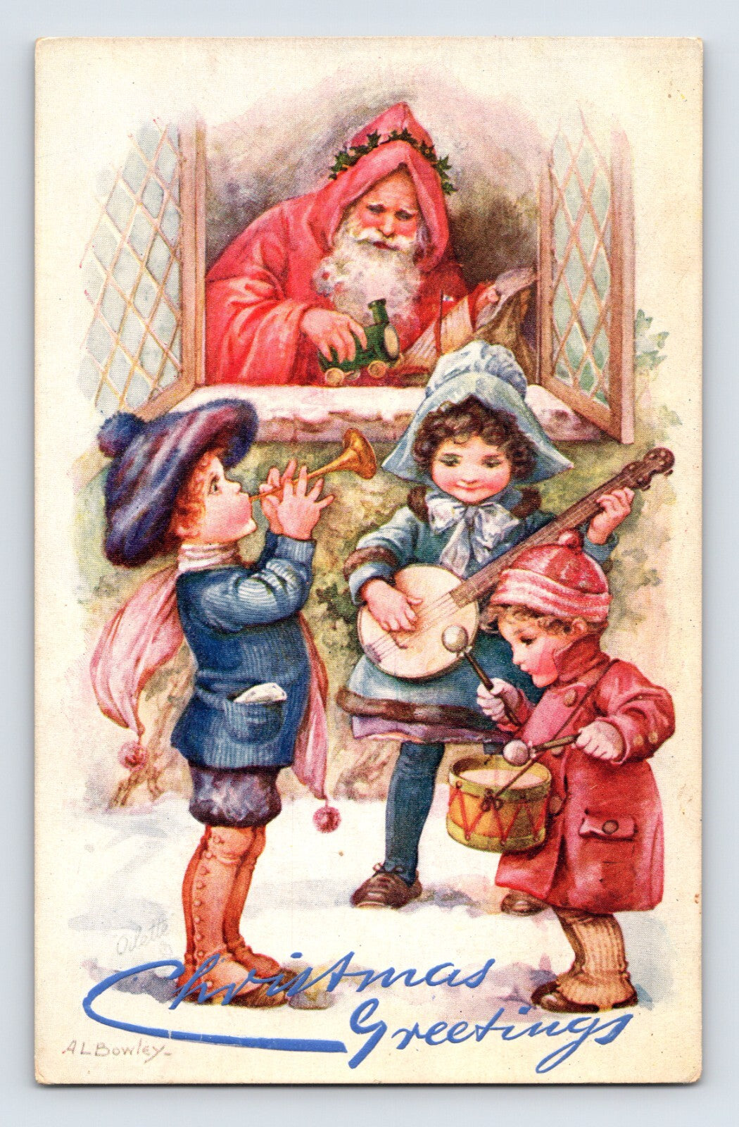 Christmas Santa children music band Bowley Tuck postcard 1910s illustration